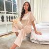 Женская летняя пижама Ice Silk из 2 предметов, однотонная, с коротким рукавом, длинные брюки, свободная повседневная домашняя одежда