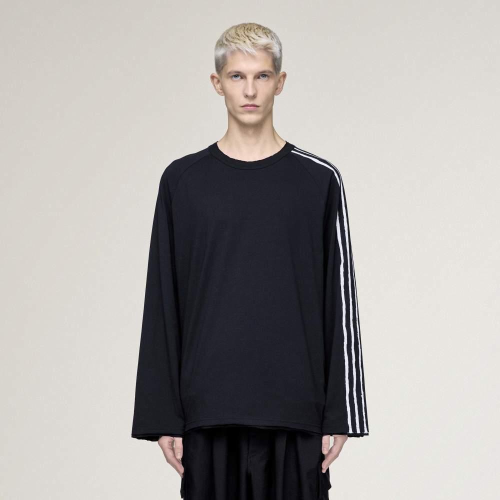Y-3 SS26 Потертая футболка с тремя полосками, длинный рукав, унисекс, топы KQ9795
