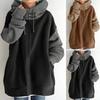 Women Winter Auutmn Hoodie Patchwork Contrast Color Hidded Zipper Long Sleeve Mid Length Loose Pullover Pockets Drawstring Hooded Thick Lady Hoodie
