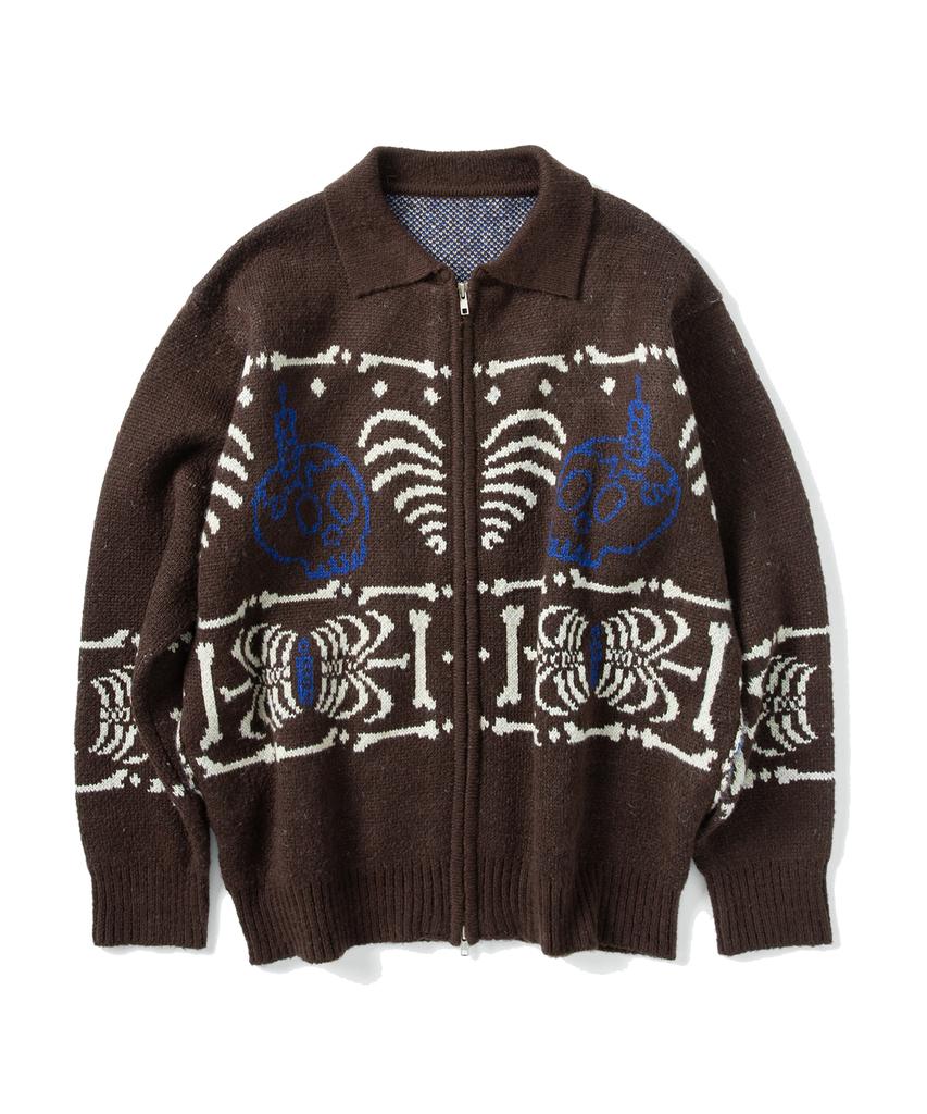 SUPERSUB Skeleton Heart Knit Zip-Up - Brown