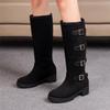 Модные женские сапоги с ремешком и пряжкой, ботфорты до колена, на толстом каблуке и платформе, лодочки, длинные, осенне-зимние, тонкие, высокие, простые, женские боты