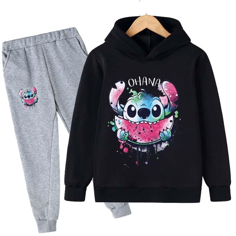 2025 MINISO Stitch Hoodies + Pants Sets Children 1-16 Years Suit Boys Sports Suits Kids Brand Sport Suits Little Monster Hoodies Tops + Pants Set 2pcs