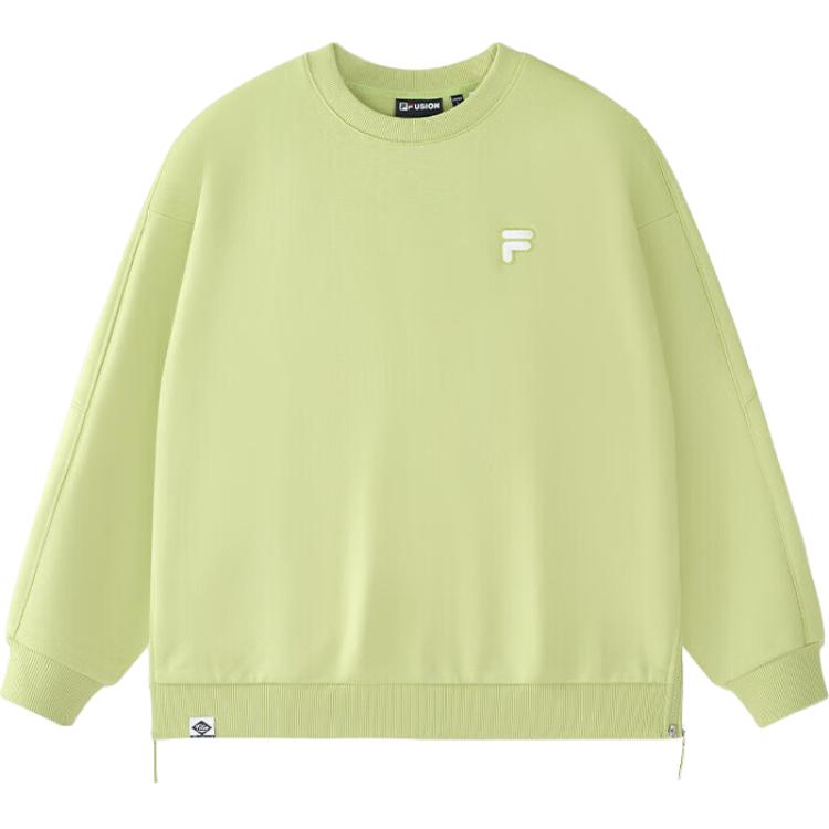 Fila Fusion Свободный флисовый вязаный свитшот с круглым вырезом Унисекс свитшоты Молочно-Авокадово-Зеленый T11U433203F-GN
