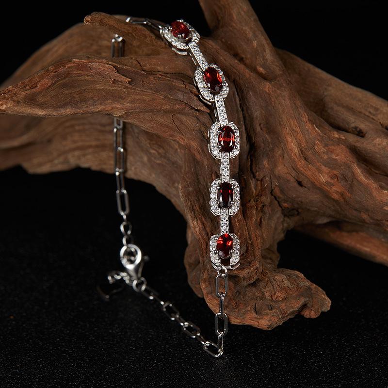 Модный браслет Fashion Treasure Jewelry из стерлингового серебра S925 с натуральными топазом, гранатом, диопсидом для женщин