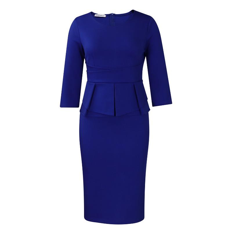 Women's Autumn Round Neck Ruffled Edge Solid Color Cover Buttock Dress