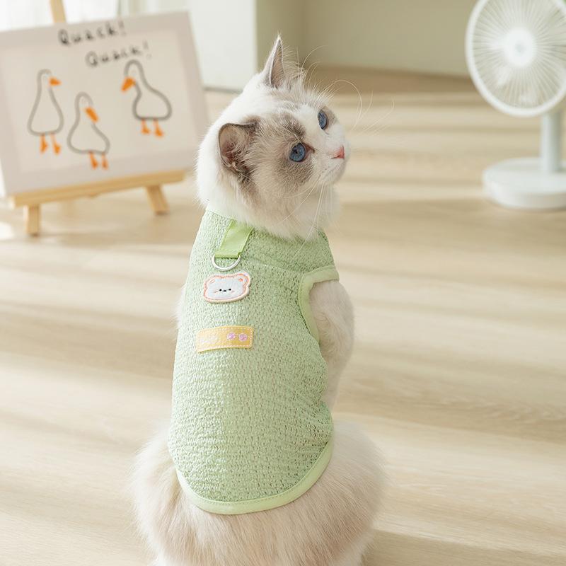 Милый дышащий жилет для домашних животных INS Hollow Breathable Bear Patch Traction Tank Top Dog Teddy Pet Cat Clothing Cooling Slim For Dog