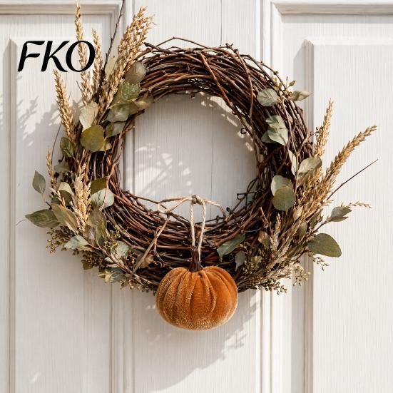 Velvet Pumpkin Hanging Decoration Decor, Fall Harvest Ornaments with Caramel And Orange Decor Jute Rope, Thanksgiving Halloween Tree Garland for Home