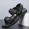 Модные летние мужские кожаные сандалии для улицы, летние дышащие спортивные пляжные туфли на липучках, больших размеров, нескользящие, мужские повседневные сандалии, черные