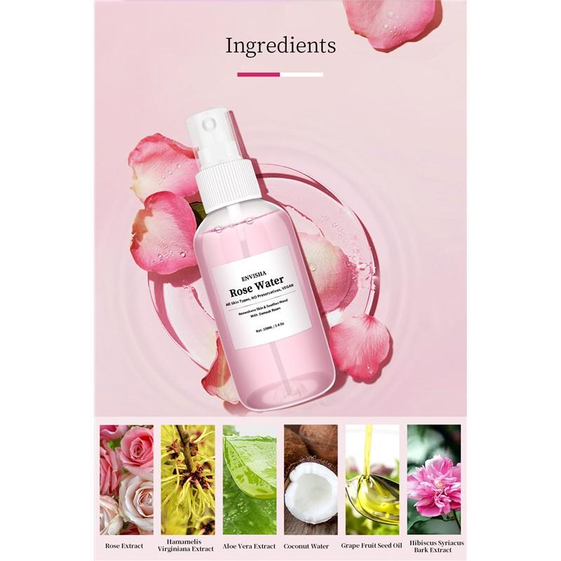 ENVISHA Rose Water For Face Facial Toner Organic Rose Petals Essence Moisturizing Serum Refresh Elastic Shrink Pores Skin Care