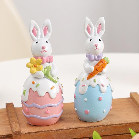 Статуэтка пасхального кролика, резиновые фигурки кроликов с цветком/яйцом/морковкой, настольные украшения для домашнего офиса, фермерского дома, весенний декор