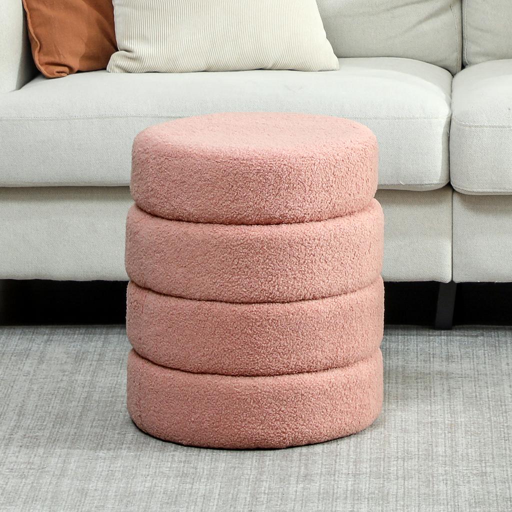 Stool, round, teddy fleece, up to 120kg, diameter 40x45H cm, Pink