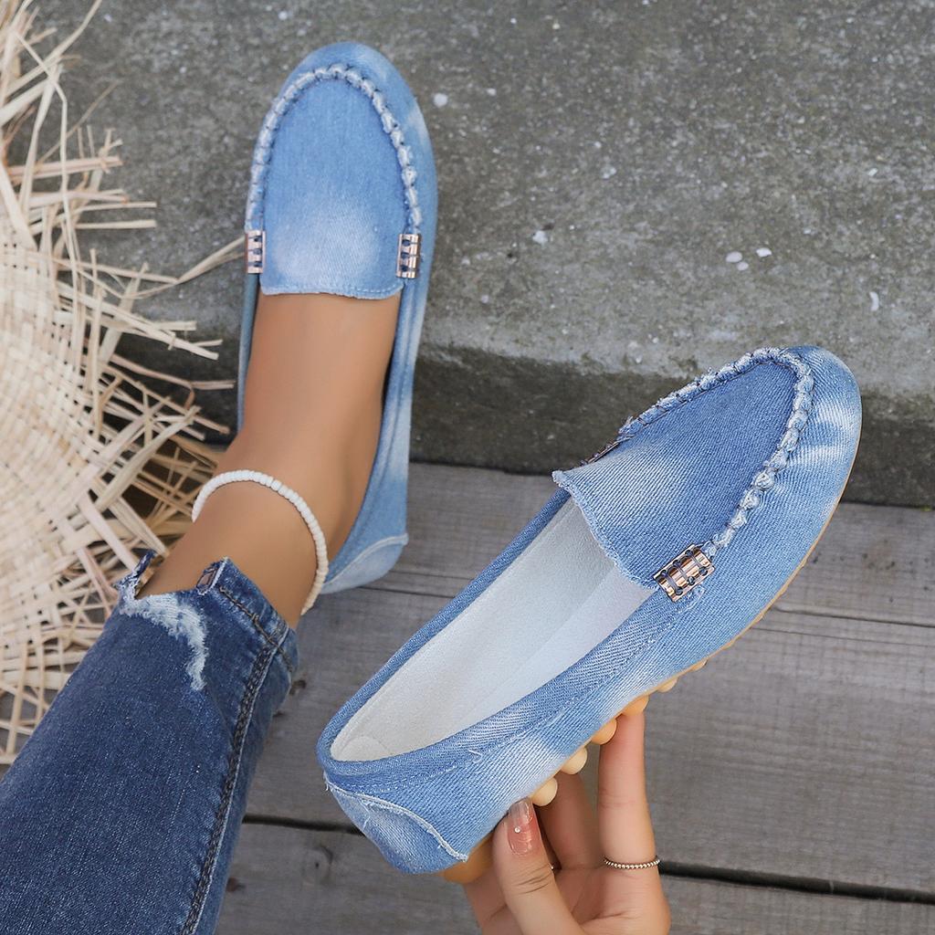 Женская обувь Весна Осень Zapatos Mujer Женская повседневная обувь на плоской подошве Слипоны Круглый носок Джинсовые балетки Лоферы Большой размер Джинсовая обувь