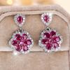 Exquisite White Rose Red Zircon Flower Drop Earrings for Women Elegant Silver Color Wedding Jewelry Gifts