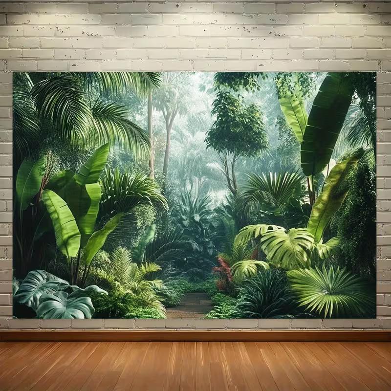 2D Lush Green Tropical Leaves Backdrop for Birthday & Wedding