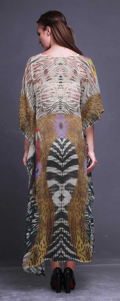 Phagun Floral & Animal Skin Womens Long Beach Kaftan Beachwear Bikini Coverup Maxi