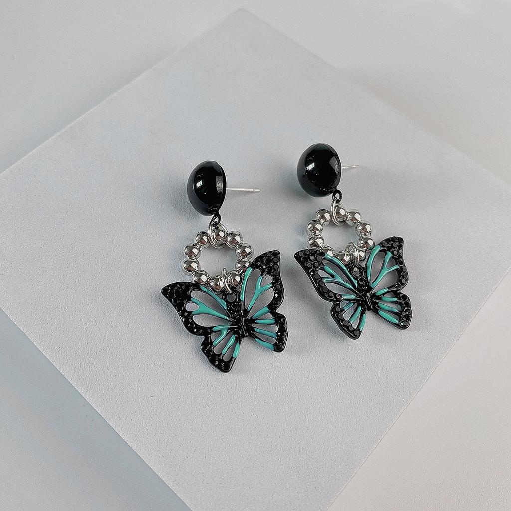 2025 New Y2K Aesthetic Punk Style Liquid Butterfly Earring for Woman Cool Metal Butterfly Earrings Zircon Wholesale