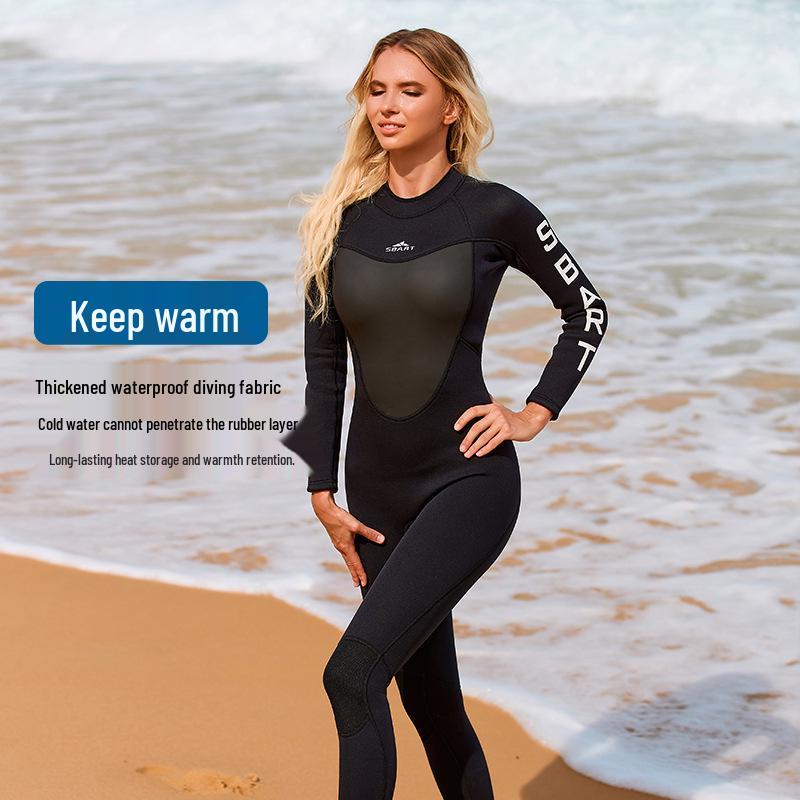Women's 3MM Long Sleeve Wetsuit - Warm, Cold-Proof One-Piece for Snorkeling & Surfing; Sun & Jellyfish Protection Suit