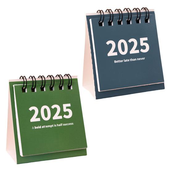 2Pcs 2025 Desk Calendar Mini Desktop Standing Flip Calendar Portable School Stationery Learning Planner Pocket Calendar