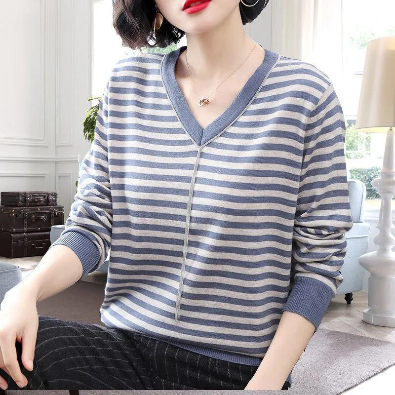 Women's Spring and Fall Plus Size Knit Sweater Middle-aged Mother Thin Lapel Bottoming Shirt