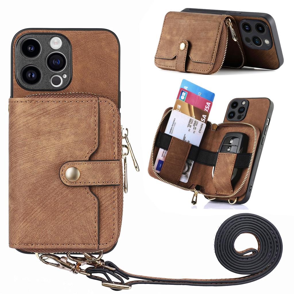 Crossbody Multifunctional Zipper Leather Purse Wallet Case for iPhone 15 14 Plus 13 12 11 Pro Max for Samsung S24 S23 S22 S21 S20 Ultra Plus A15 A25