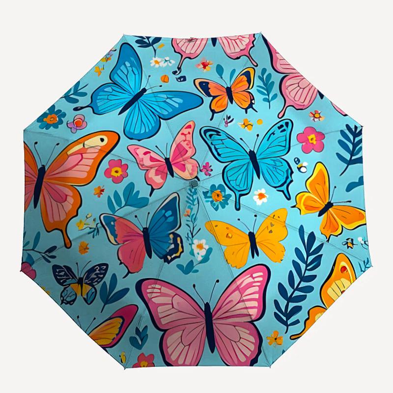 1pc Butterfly Garden Automatic Open/close Umbrella, 8-Rib sturdy structure, Auto Folding/Opening, Portable Travel Umbrella for Women,257