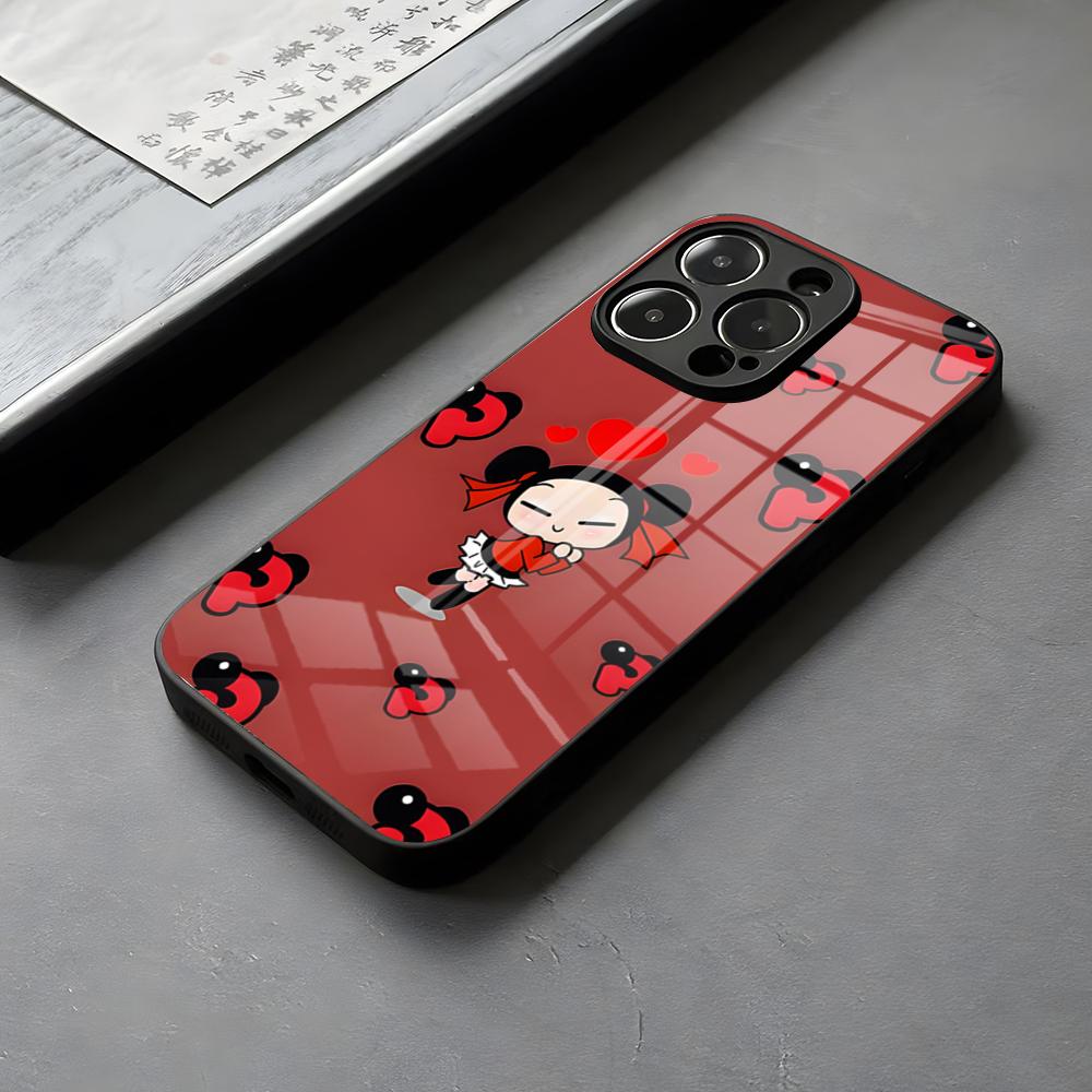 Fashion Cute Cartoon Pucca Phone Case Glass For IPhone 16 15 14 Pro Matte/anti-glare Max 13 12 Mini 11 X XS XR 8 Plus For Samsun