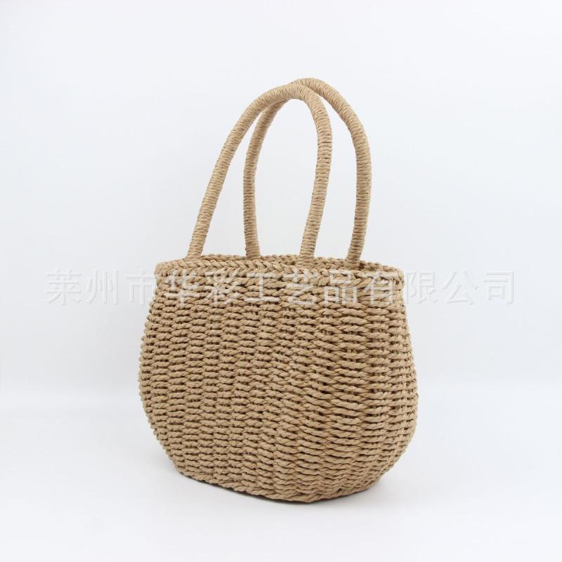 Small Square Bag Handwoven Bag Small Bulging Belly Women's Bag Casual Hand-held Straw Bag Vacation Beach Women's Bag