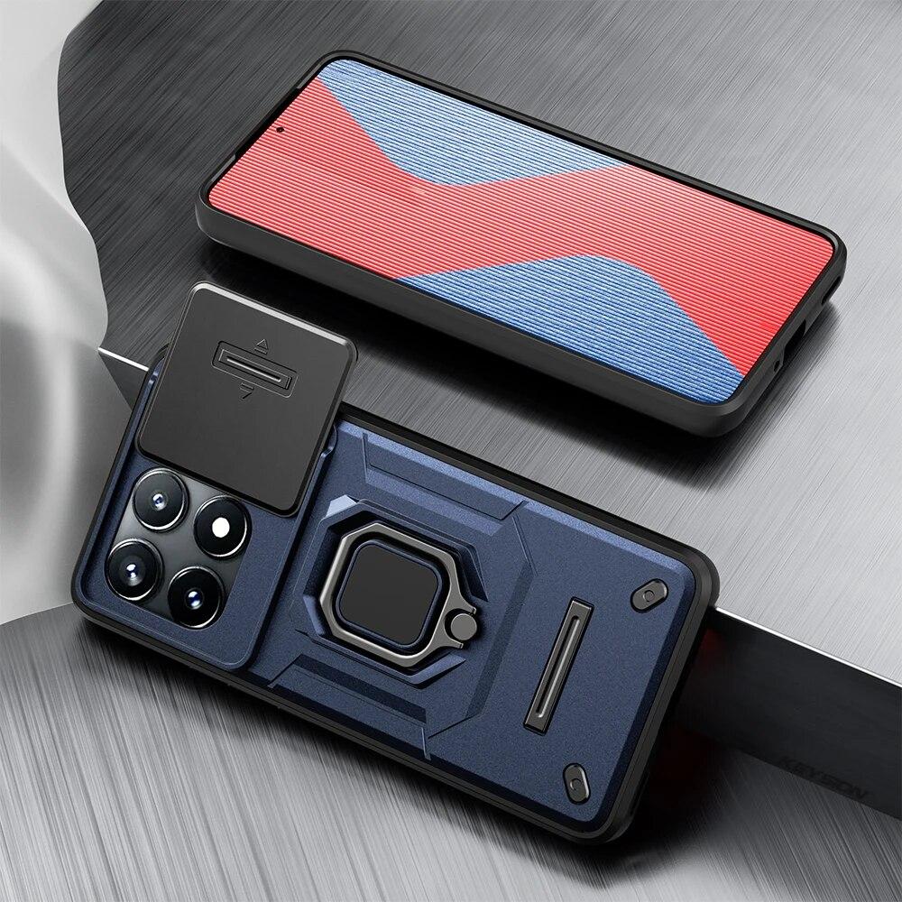 KEYSION Противоударный защитный чехол для Xiaomi POCO X6 Pro, защитное кольцо для объектива камеры, подставка, задняя крышка для телефона POCO X5 Pro 5G