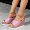 Bling Print Women Wedges Slippers High Heels Sandals Summer 2024 Slingback Platform Shoes Open Toe Flip Flops Pumps Femme Slides