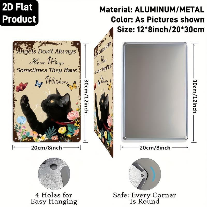 D Flat Metal Iron Cat Sign with Butterfly Vintage Fun Wall Art Hanging Iron Painting Suitable for Home Garden Living Room