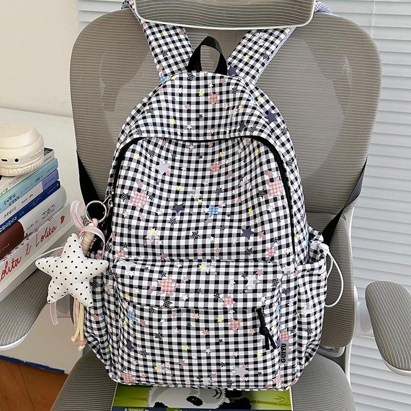 Schoolbag new plaid student backpack ins niche star leisure backpack for junior and high school students large-capacity schoolbag for women