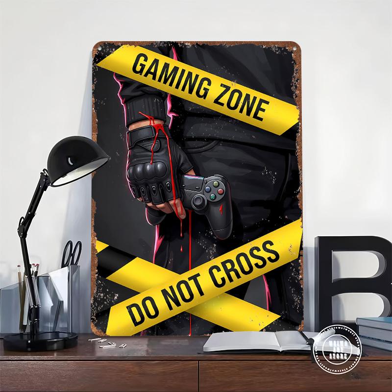 Gaming Zone Do Not Cross Poster Customized Wall Art Vintage Metal Signs Retro Tin Plaque for Man Cave Desk Decor Wand Deko Room