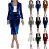 Women's 2 Piece Velvet Suit Skirts Set Business Work Outfit Jackets With Skirt