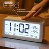 Современный цифровой будильник с дисплеем температуры и влажности, ночником, двойным будильником, пластиковым корпусом из АБС, питанием от батареек АА, элегантным белым дизайном для прикроватной тумбочки