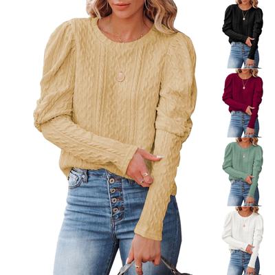 Женские пуловеры, повседневные вязаные свитера, свитера с круглым вырезом и длинными рукавами, топы