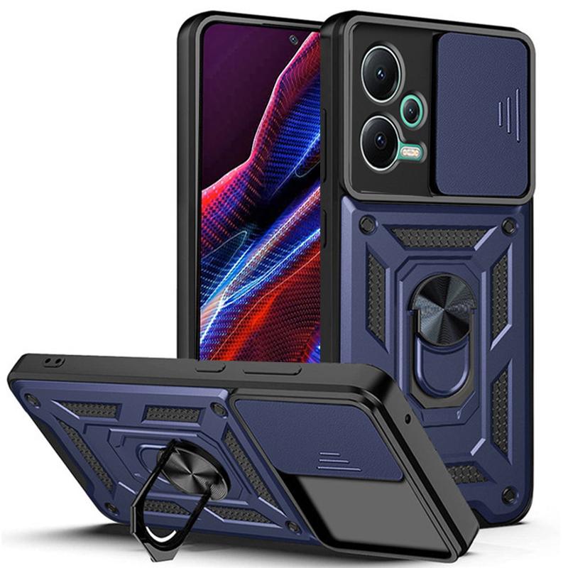 Чехол для Poco X5 Pro 5G, роскошный противоударный бронированный чехол для слайд-камеры для Xiaomi Poko Little X5 X5 X5 Pro X5pro, стальное кольцо-держатель, защитная жесткая задняя крышка из ПК