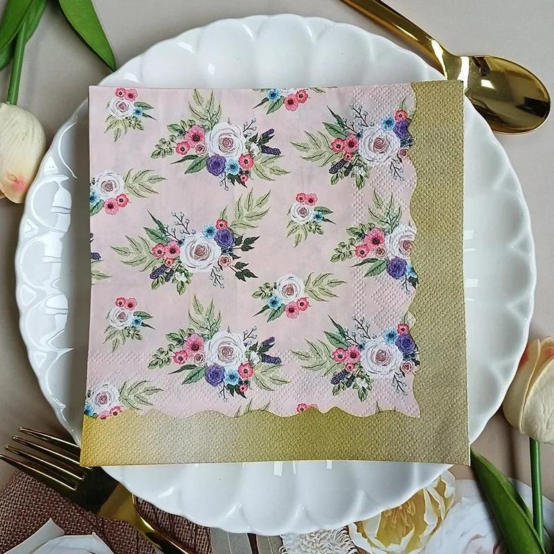 20pcs/Pac 33*33cm 2-Ply Disposable Party Napkin Floral Pattern