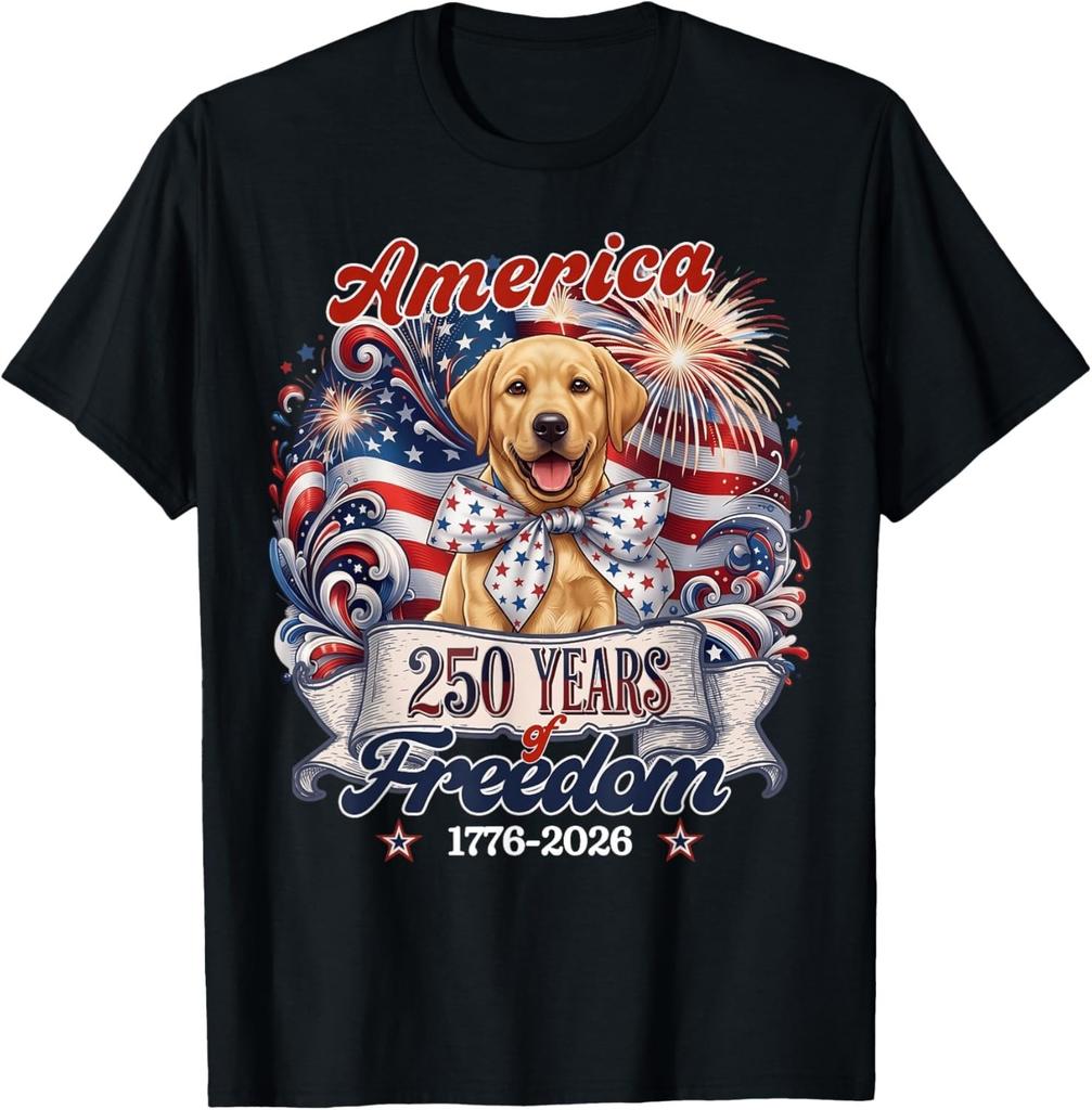Yellow Labrador Dog 250th America Patriotic USA 4th of July T-Shirt unisex Tee