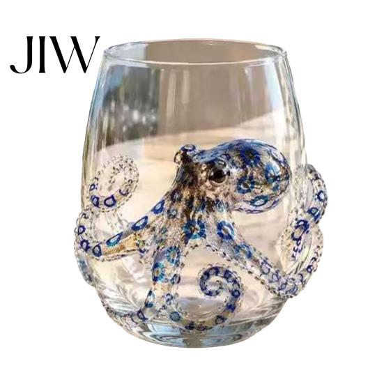Unique Gifts for Marine Enthusiasts Octopus Glass Tumbler, Ocean Whales Seahorses Crabs Jellyfish Cocktail Cup Home Deep Sea Style Kitchen Decor Bar,