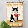 Жестяная табличка "Кофеварка D Flat Cat" x Забавная кошка, пьющая эспрессо, Металлическое настенное искусство, Ретро декор для кафе, дома, офиса, спальни