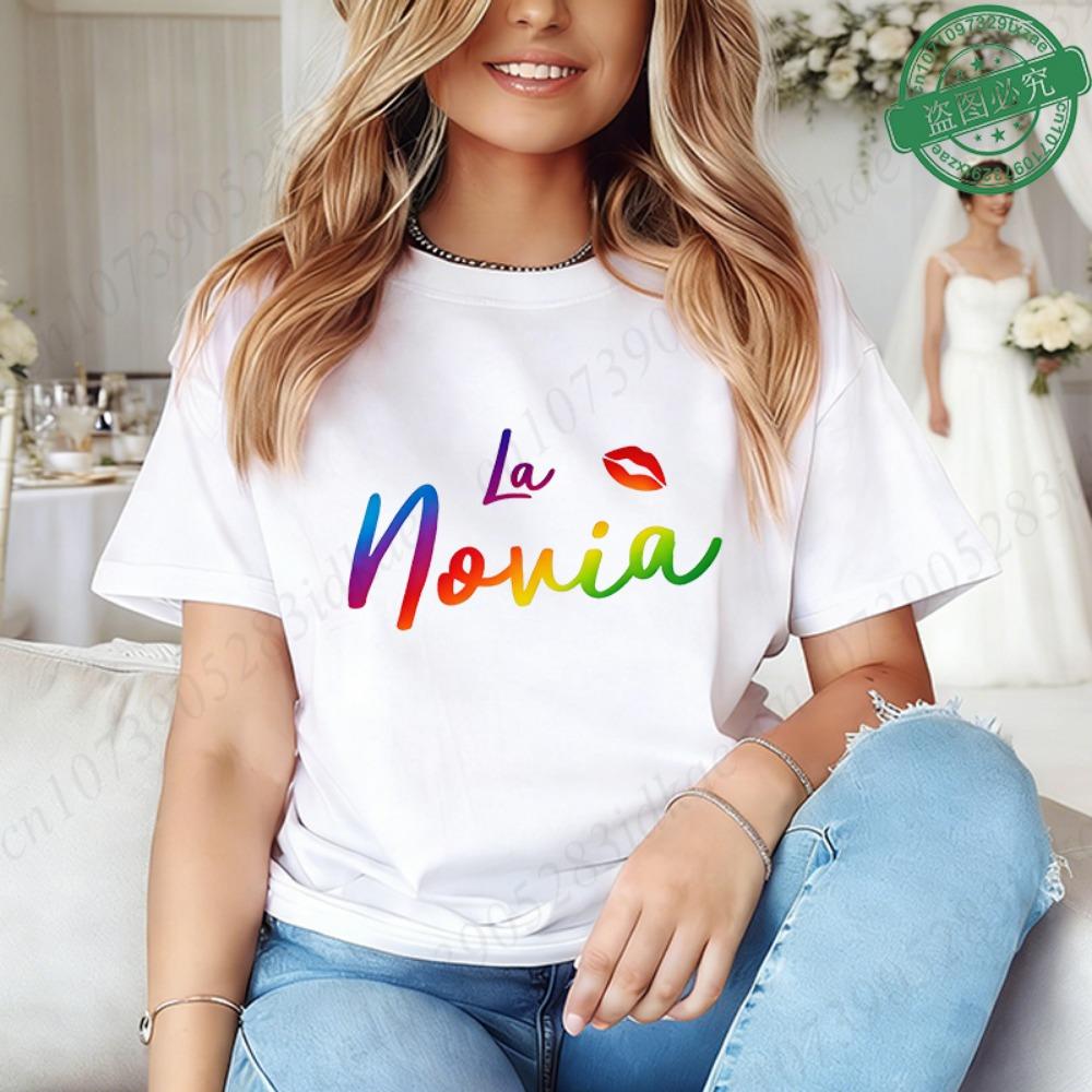 Spanish Bridal Wedding Engagement Party Shirts Rainbow Graphic Tees, Team Bride Squad Blouses Girl Bachelorette Hen Party Tops