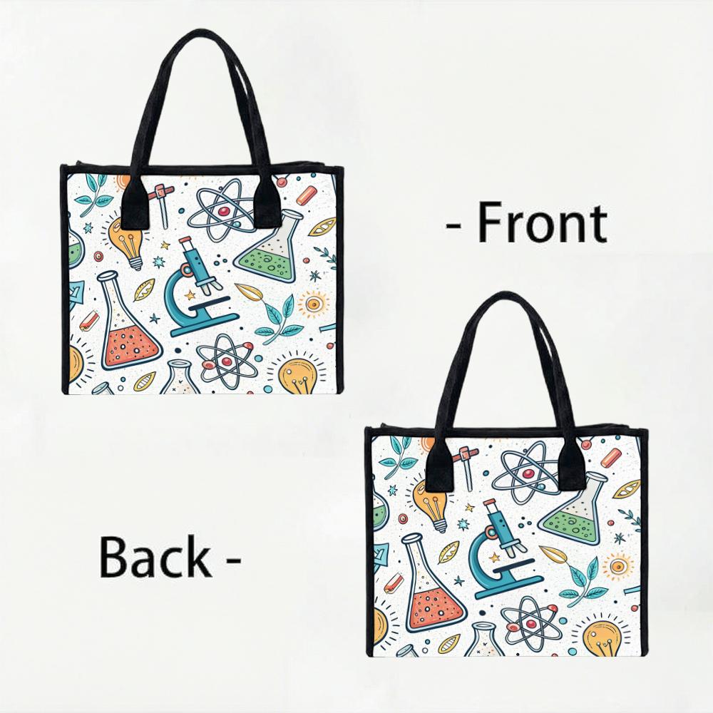 Cute Science Pattern Tote Bag Casual Portable Daily Shoulder Handbag for Shopping School Travel Lightweight Fashion Carryall