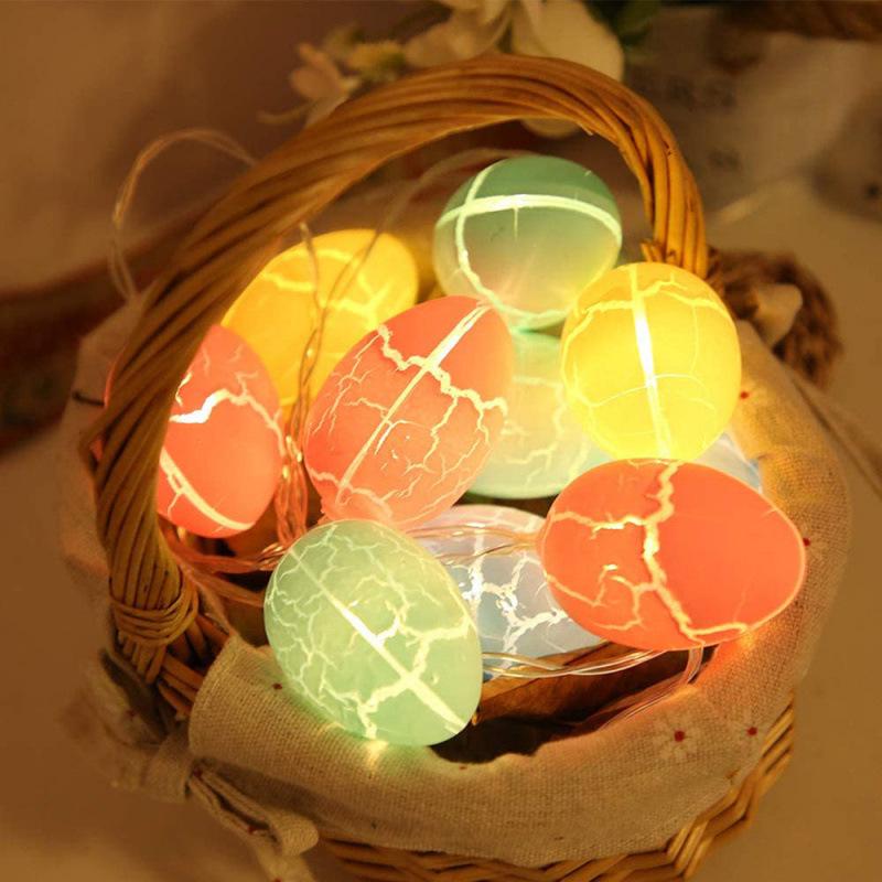 Easter LED Crackle Egg & Bunny String Lights with Star Cotton Ball Decor