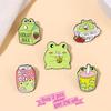 Froggy Enamel Pins Custom Cute Frog Coffee Mug Milk Juice Can Brooches Lapel Badges Animal Jewelry Gift for Kids Friends