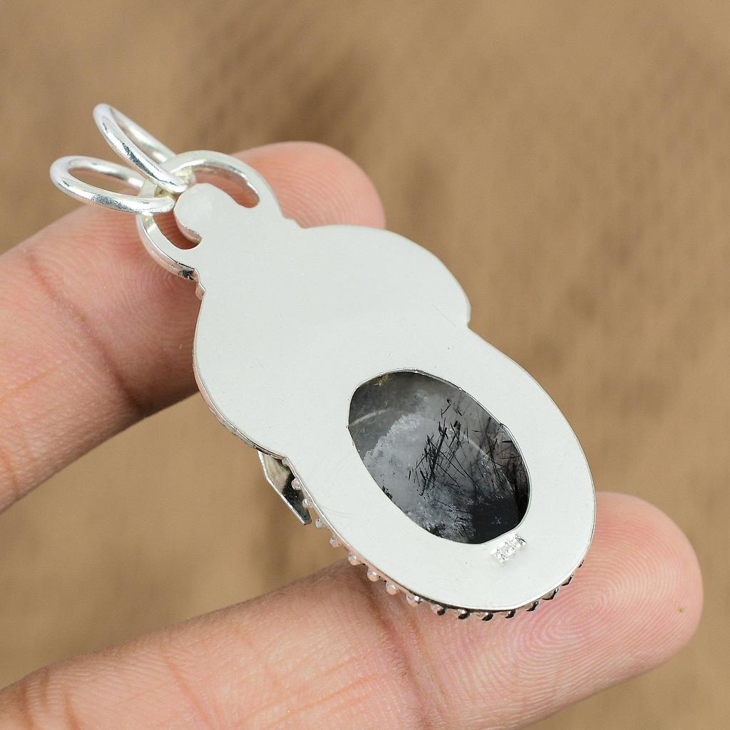 Подвеска из натурального черного рутилового драгоценного камня, ювелирное изделие из стерлингового серебра 925 пробы для женщин