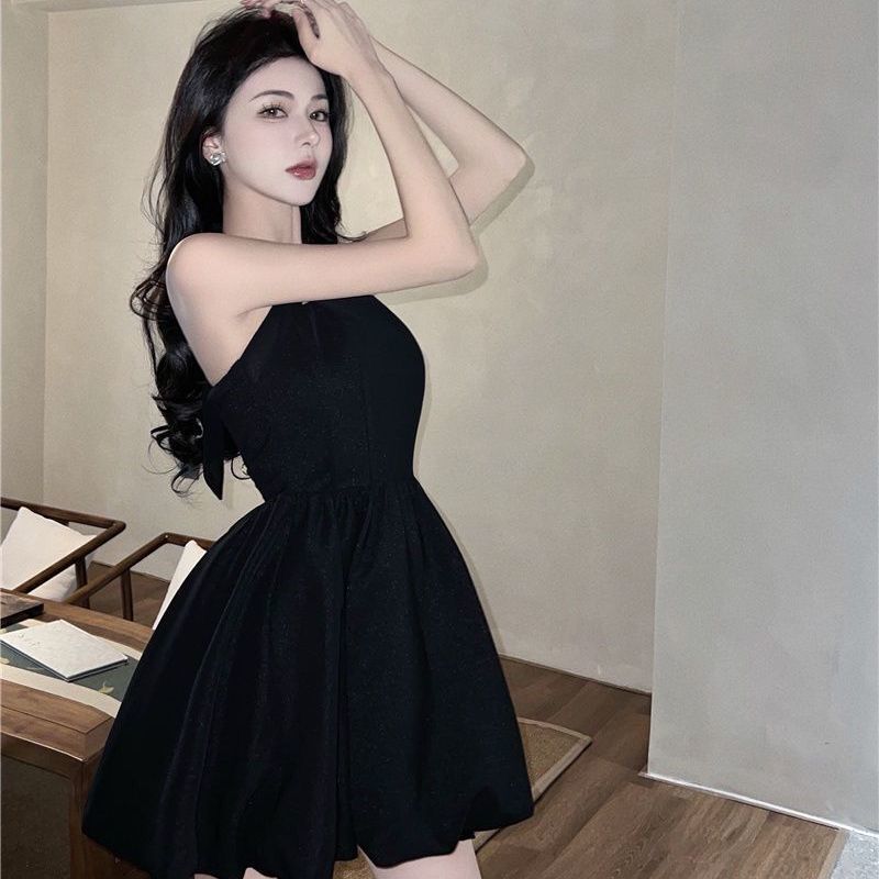Черное платье, женское летнее платье с бретельками, платье трапециевидного силуэта, женское однотонное тонкое платье, короткое платье