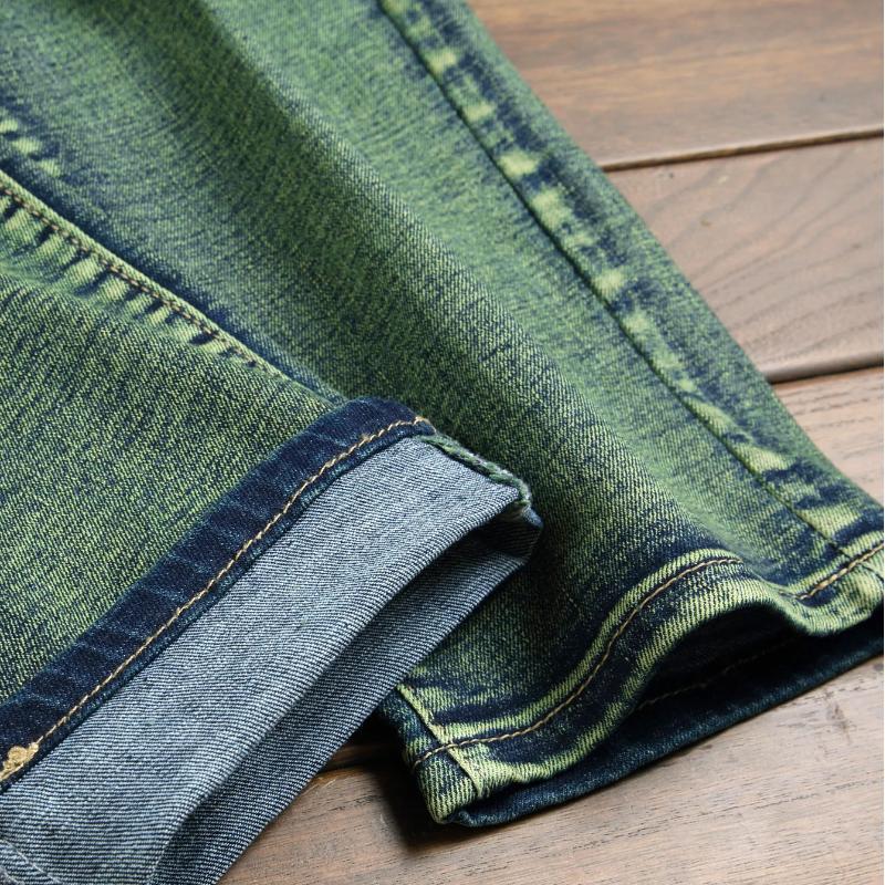 Four Seasons Ripped Slim Jeans Молодежные уличные мужские джинсы Повседневные джинсовые брюки Персонализированные прямые мужские брюки Ocean Green Модная мужская одежда