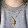 CMM Two-Piece Set Of Luxurious Golden Round  Circle Carved Pendant Necklace Earrings Women's Party Jewelry Accessories