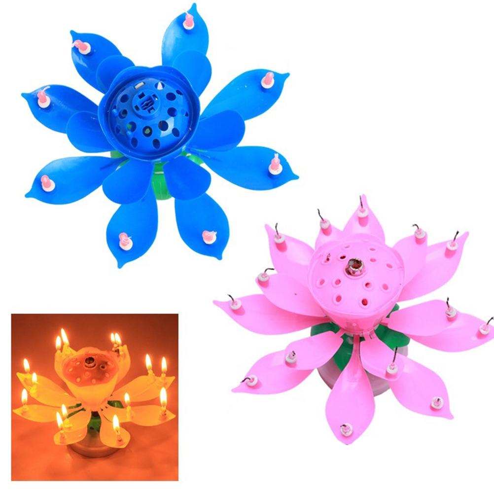 Романтичный музыкальный цветок лотоса вращающаяся свеча на день рождения двухслойная вращающаяся свеча