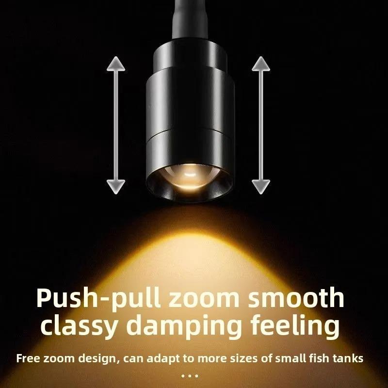 Aquarium Light Full Spectrum Fish Tank LED Zoomable Lights Fish Tank Atmosphere Spotlights for Plants Adjustable Focal Length